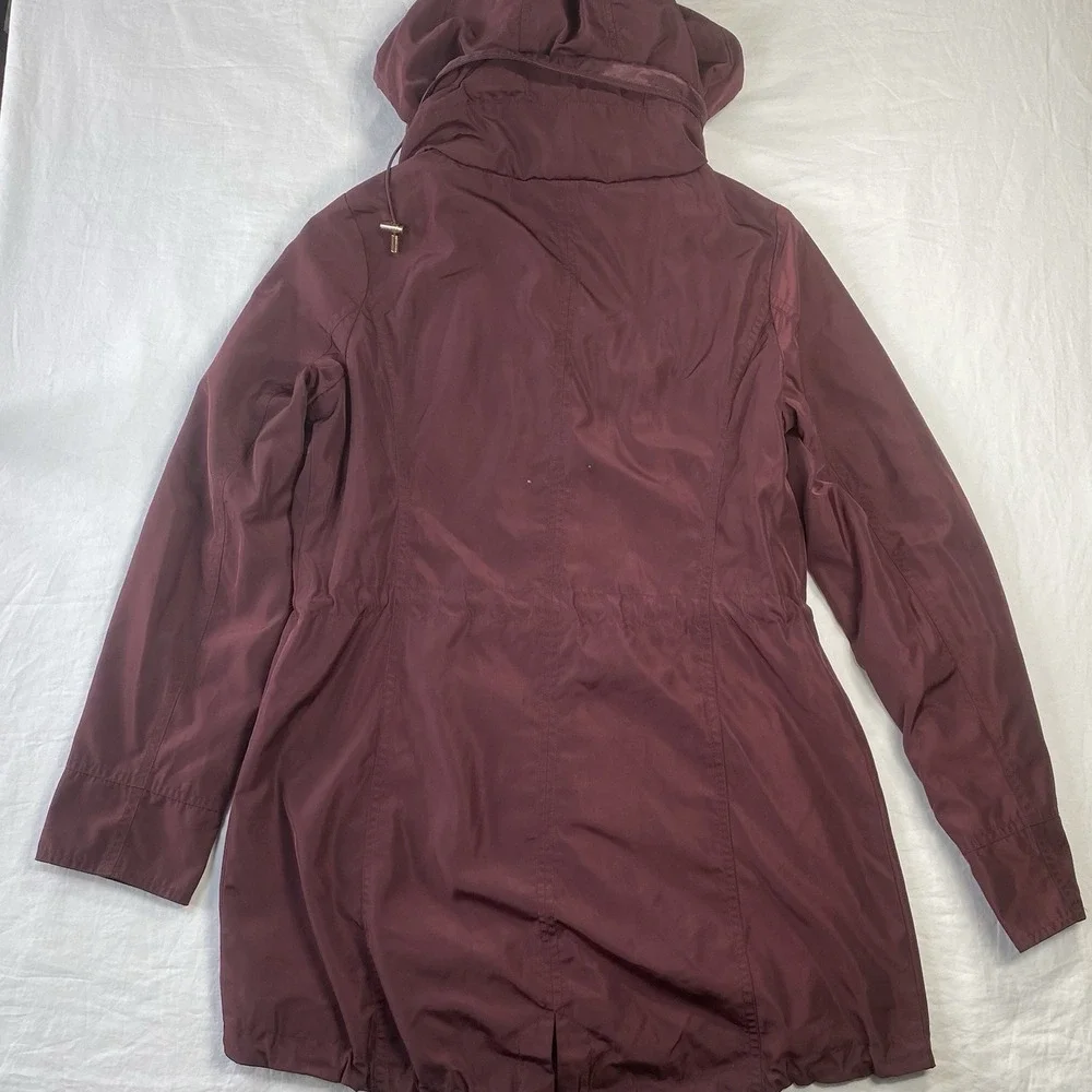 Michael Kors Women Burgundy Hooded Parka Full Zip Snap Jacket Size M